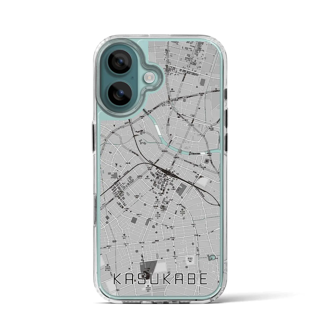 【春日部（埼玉県）】地図柄iPhoneケース（MagSafeタイプ）モノトーン・iPhone 16 Pro 用