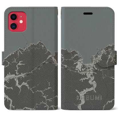 【香住（兵庫県）】地図柄iPhoneケース（手帳タイプ）モノトーン・iPhone 11 用