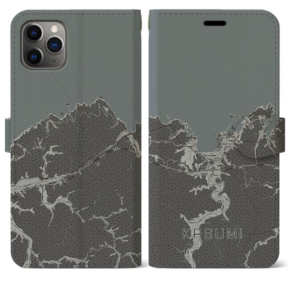 【香住（兵庫県）】地図柄iPhoneケース（手帳タイプ）モノトーン・iPhone 11 Pro Max 用