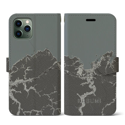 【香住（兵庫県）】地図柄iPhoneケース（手帳タイプ）モノトーン・iPhone 11 Pro 用