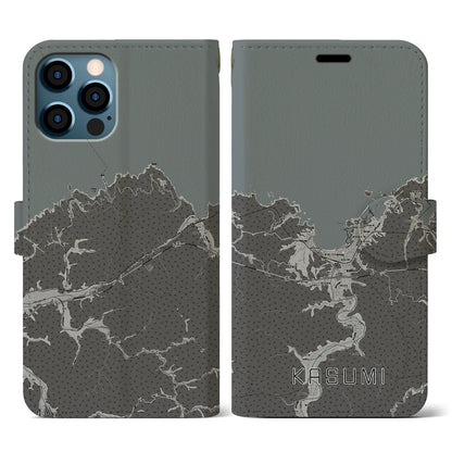 【香住（兵庫県）】地図柄iPhoneケース（手帳タイプ）モノトーン・iPhone 12 / 12 Pro 用