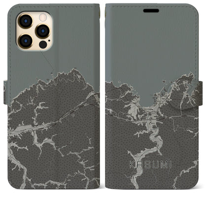 【香住（兵庫県）】地図柄iPhoneケース（手帳タイプ）モノトーン・iPhone 12 Pro Max 用