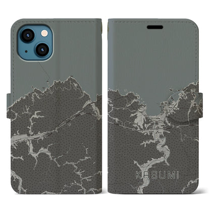 【香住（兵庫県）】地図柄iPhoneケース（手帳タイプ）モノトーン・iPhone 13 用