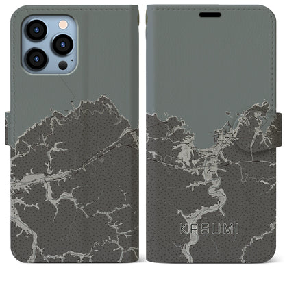 【香住（兵庫県）】地図柄iPhoneケース（手帳タイプ）モノトーン・iPhone 13 Pro Max 用