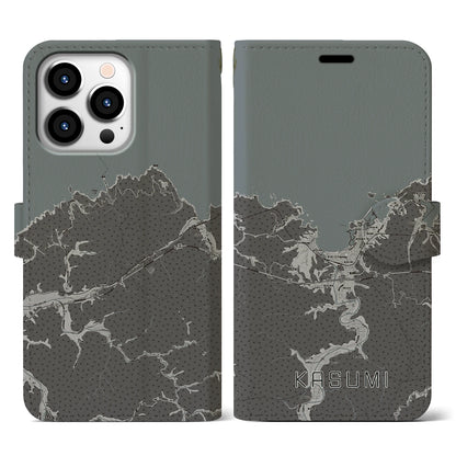 【香住（兵庫県）】地図柄iPhoneケース（手帳タイプ）モノトーン・iPhone 13 Pro 用