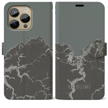 【香住（兵庫県）】地図柄iPhoneケース（手帳タイプ）モノトーン・iPhone 14 Pro Max 用