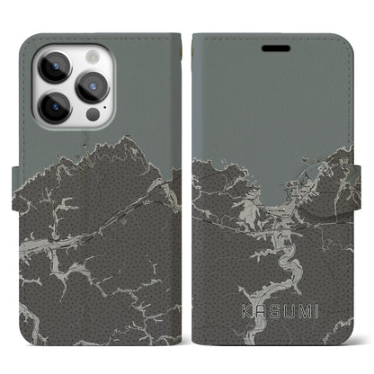 【香住（兵庫県）】地図柄iPhoneケース（手帳タイプ）モノトーン・iPhone 14 Pro 用