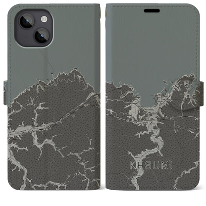 【香住（兵庫県）】地図柄iPhoneケース（手帳タイプ）モノトーン・iPhone 14 Plus 用