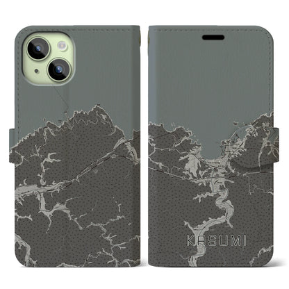 【香住（兵庫県）】地図柄iPhoneケース（手帳タイプ）モノトーン・iPhone 15 用