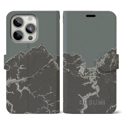 【香住（兵庫県）】地図柄iPhoneケース（手帳タイプ）モノトーン・iPhone 15 Pro 用