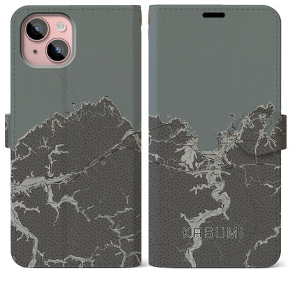 【香住（兵庫県）】地図柄iPhoneケース（手帳タイプ）モノトーン・iPhone 15 Plus 用