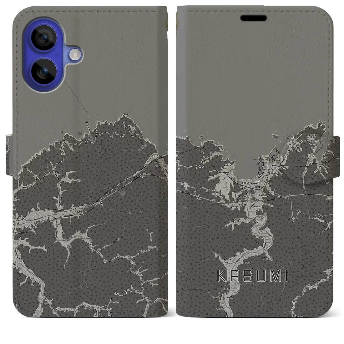 【香住(兵庫県)】地図柄iPhoneケース(手帳タイプ)モノトーン・iPhone 16 Pro Max 用