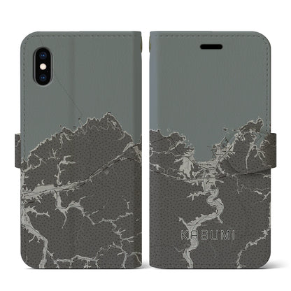 【香住（兵庫県）】地図柄iPhoneケース（手帳タイプ）モノトーン・iPhone XS / X 用
