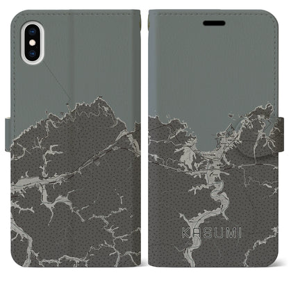 【香住（兵庫県）】地図柄iPhoneケース（手帳タイプ）モノトーン・iPhone XS Max 用