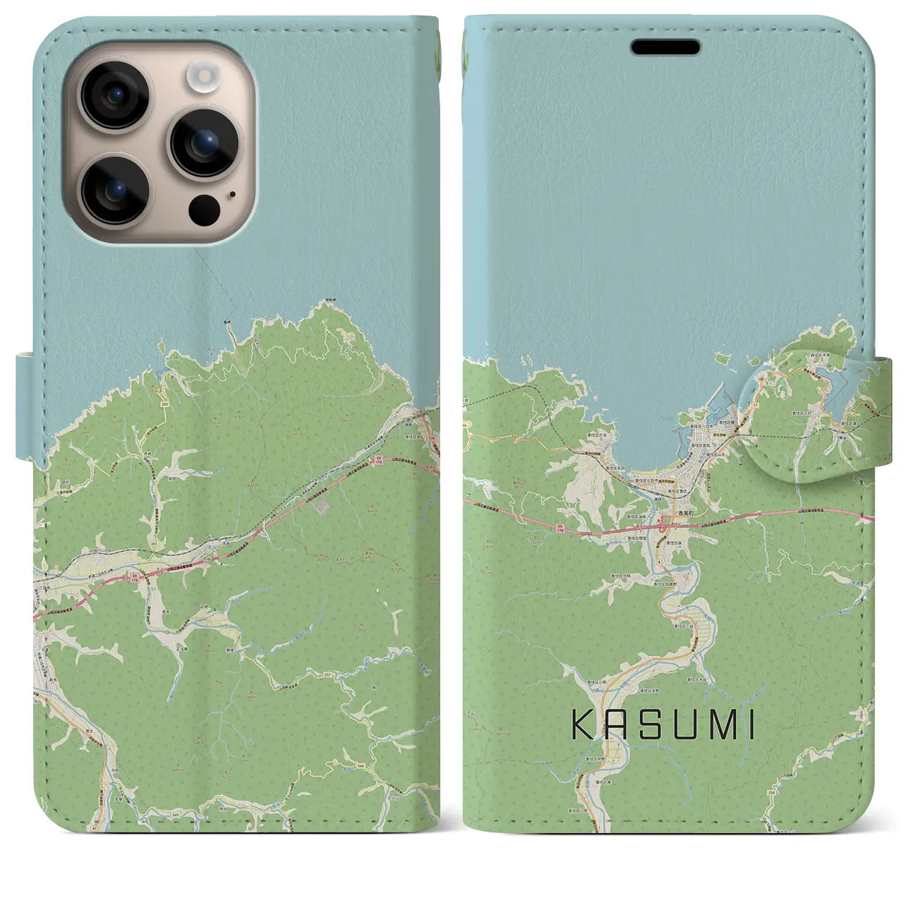 【香住（兵庫県）】地図柄iPhoneケース（手帳タイプ）ナチュラル・iPhone 16 Plus 用