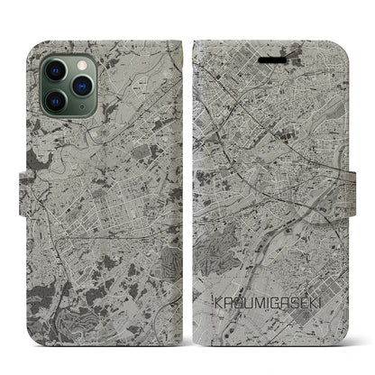 【霞ヶ関（埼玉県）】地図柄iPhoneケース（手帳タイプ）モノトーン・iPhone 11 Pro 用
