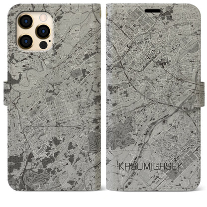 【霞ヶ関（埼玉県）】地図柄iPhoneケース（手帳タイプ）モノトーン・iPhone 12 Pro Max 用