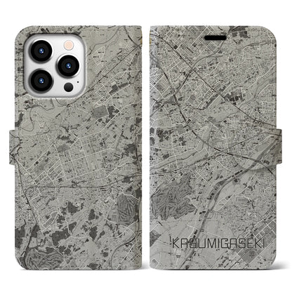 【霞ヶ関（埼玉県）】地図柄iPhoneケース（手帳タイプ）モノトーン・iPhone 13 Pro 用