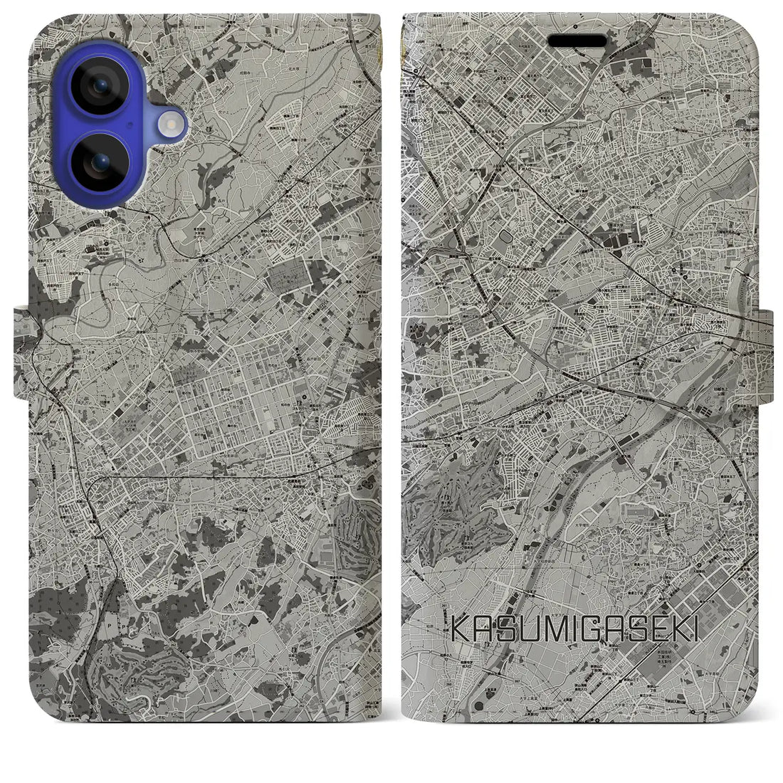 【霞ヶ関(埼玉県)】地図柄iPhoneケース(手帳タイプ)モノトーン・iPhone 16 Pro Max 用