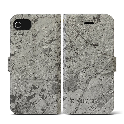 【霞ヶ関（埼玉県）】地図柄iPhoneケース（手帳タイプ）モノトーン・iPhone SE（第3 / 第2世代） / 8 / 7 / 6s / 6 用