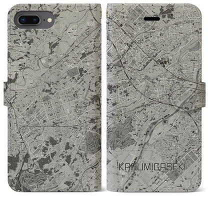 【霞ヶ関（埼玉県）】地図柄iPhoneケース（手帳タイプ）モノトーン・iPhone 8Plus /7Plus / 6sPlus / 6Plus 用