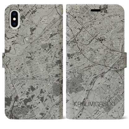 【霞ヶ関（埼玉県）】地図柄iPhoneケース（手帳タイプ）モノトーン・iPhone XS Max 用