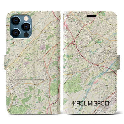 【霞ヶ関（埼玉県）】地図柄iPhoneケース（手帳タイプ）ナチュラル・iPhone 12 / 12 Pro 用