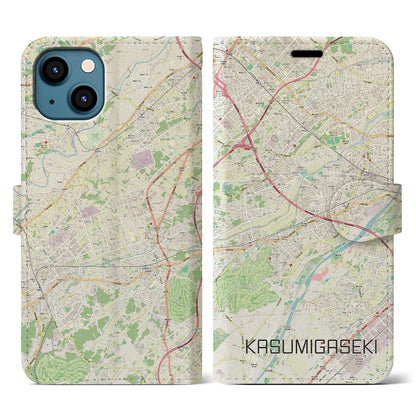 【霞ヶ関（埼玉県）】地図柄iPhoneケース（手帳タイプ）ナチュラル・iPhone 13 用