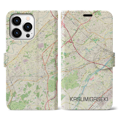 【霞ヶ関（埼玉県）】地図柄iPhoneケース（手帳タイプ）ナチュラル・iPhone 13 Pro 用