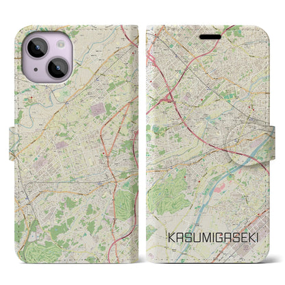 【霞ヶ関（埼玉県）】地図柄iPhoneケース（手帳タイプ）ナチュラル・iPhone 14 用