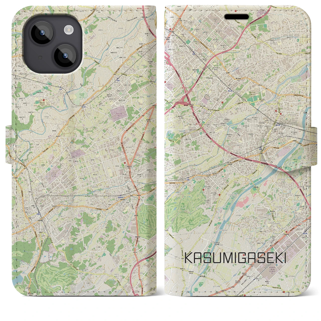 【霞ヶ関】地図柄iPhoneケース（手帳両面タイプ・ナチュラル）iPhone 14 Plus 用