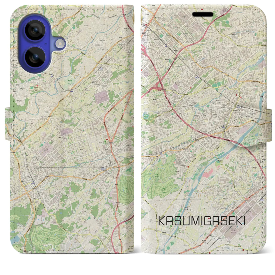 【霞ヶ関(埼玉県)】地図柄iPhoneケース(手帳タイプ)ナチュラル・iPhone 16 Pro Max 用