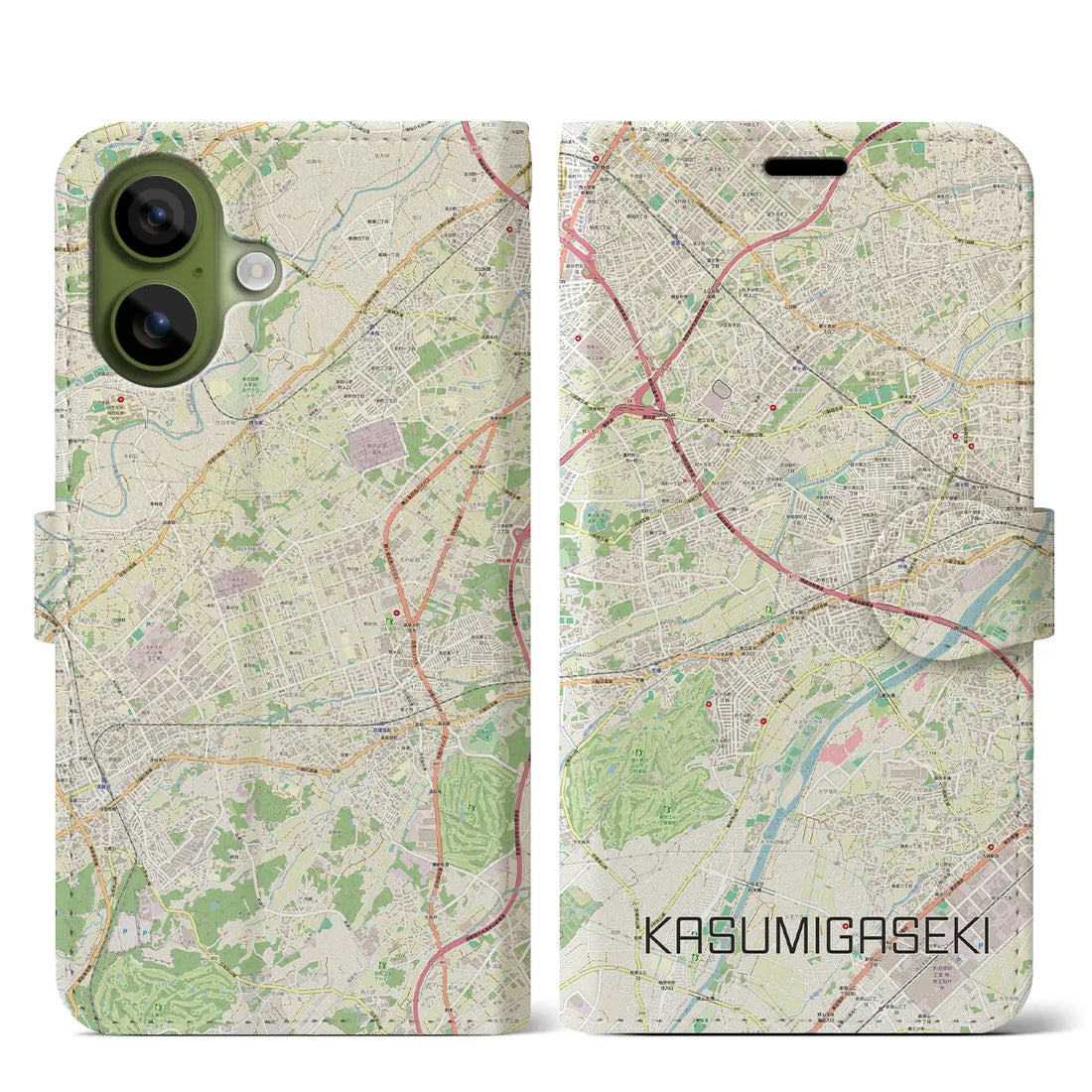 【霞ヶ関(埼玉県)】地図柄iPhoneケース(手帳タイプ)モノトーン・iPhone 17 Pro Max 用