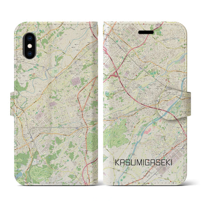 【霞ヶ関（埼玉県）】地図柄iPhoneケース（手帳タイプ）ナチュラル・iPhone XS / X 用