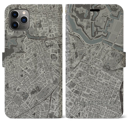 【霞ケ関（東京都）】地図柄iPhoneケース（手帳タイプ）モノトーン・iPhone 11 Pro Max 用