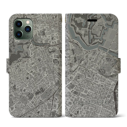 【霞ケ関（東京都）】地図柄iPhoneケース（手帳タイプ）モノトーン・iPhone 11 Pro 用