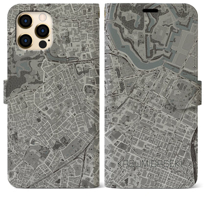 【霞ケ関（東京都）】地図柄iPhoneケース（手帳タイプ）モノトーン・iPhone 12 Pro Max 用