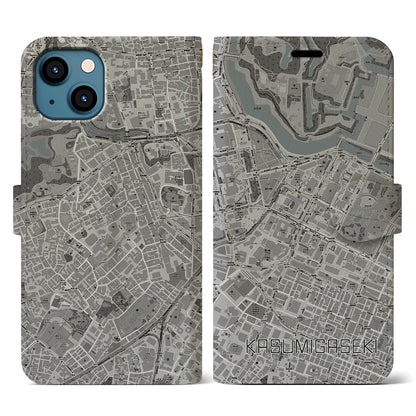 【霞ケ関（東京都）】地図柄iPhoneケース（手帳タイプ）モノトーン・iPhone 13 用