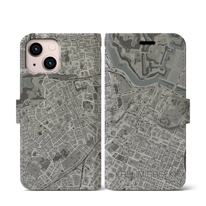 【霞ケ関（東京都）】地図柄iPhoneケース（手帳タイプ）モノトーン・iPhone 13 mini 用