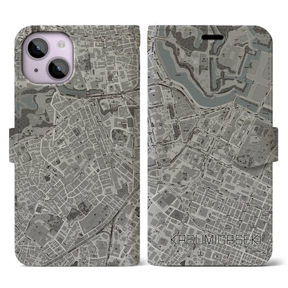 【霞ケ関（東京都）】地図柄iPhoneケース（手帳タイプ）モノトーン・iPhone 14 用