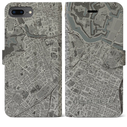 【霞ケ関（東京都）】地図柄iPhoneケース（手帳タイプ）モノトーン・iPhone 8Plus /7Plus / 6sPlus / 6Plus 用