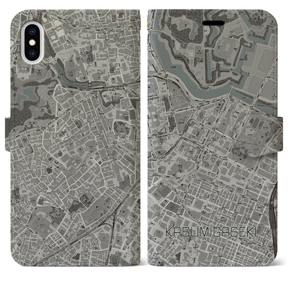 【霞ケ関（東京都）】地図柄iPhoneケース（手帳タイプ）モノトーン・iPhone XS Max 用