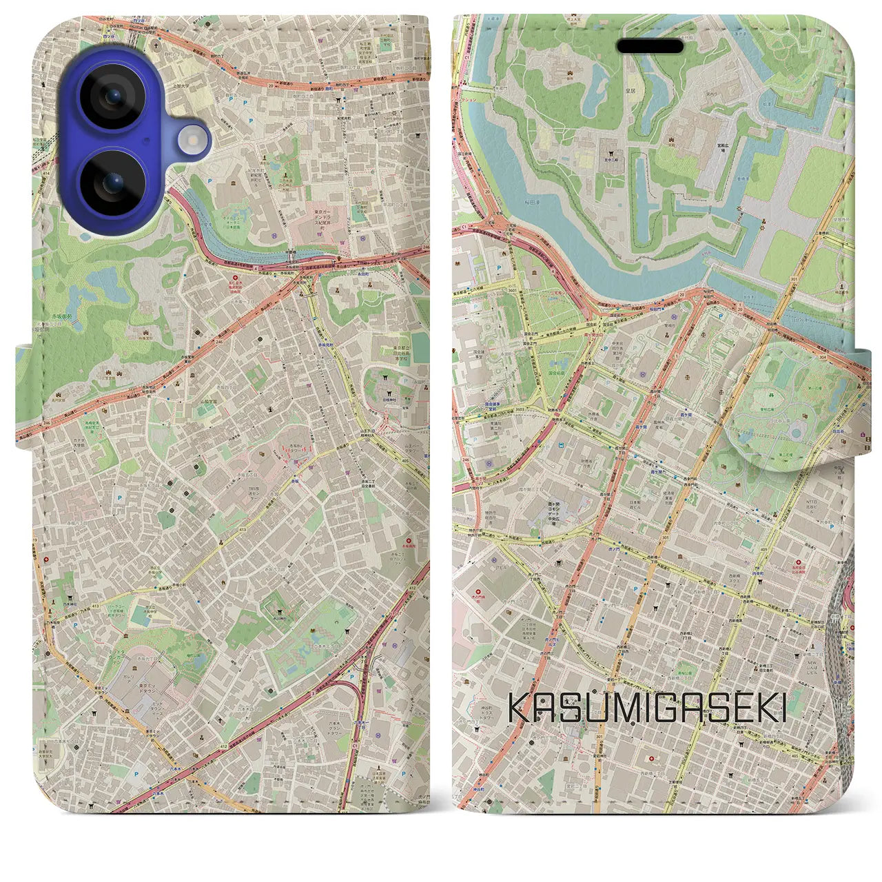 【霞ケ関（東京都）】地図柄iPhoneケース（手帳タイプ）ナチュラル・iPhone 16 Pro Max 用