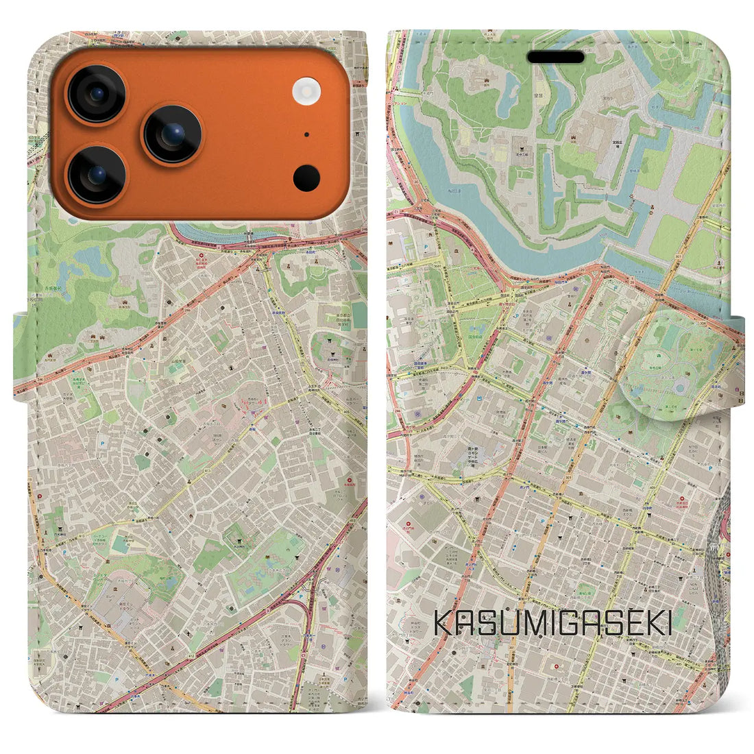 【霞ケ関(東京都)】地図柄iPhoneケース(手帳タイプ)ナチュラル・iPhone 17 Pro Max 用
