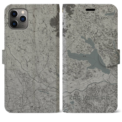 【霞ヶ浦（茨城県）】地図柄iPhoneケース（手帳タイプ）モノトーン・iPhone 11 Pro Max 用