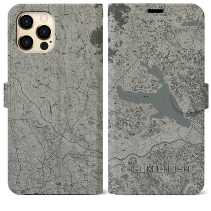 【霞ヶ浦（茨城県）】地図柄iPhoneケース（手帳タイプ）モノトーン・iPhone 12 Pro Max 用