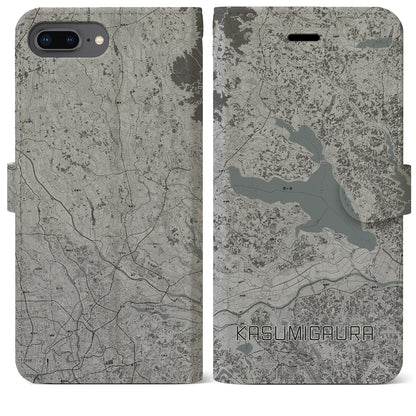 【霞ヶ浦（茨城県）】地図柄iPhoneケース（手帳タイプ）モノトーン・iPhone 8Plus /7Plus / 6sPlus / 6Plus 用