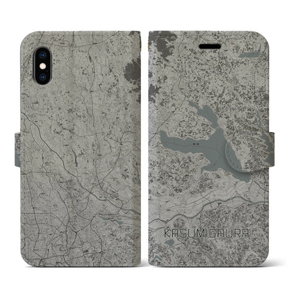 【霞ヶ浦（茨城県）】地図柄iPhoneケース（手帳タイプ）モノトーン・iPhone XS / X 用