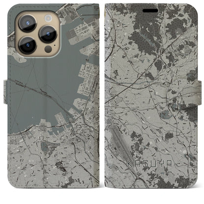 【粕屋（福岡県）】地図柄iPhoneケース（手帳タイプ）モノトーン・iPhone 14 Pro Max 用