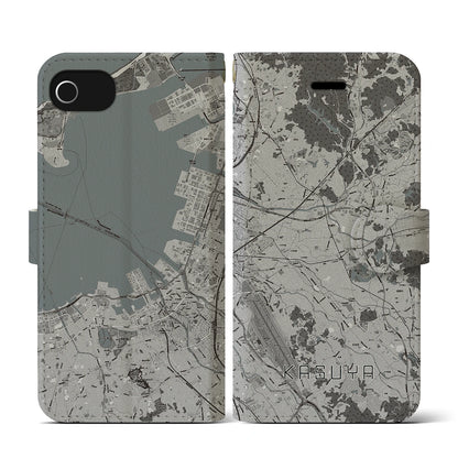 【粕屋（福岡県）】地図柄iPhoneケース（手帳タイプ）モノトーン・iPhone SE（第3 / 第2世代） / 8 / 7 / 6s / 6 用